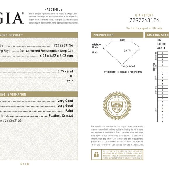 Emerald Diamond Pendant 14K Rose Gold (0.79 Ct H Vs2) Gia C54200011 - Picture 5 of 7